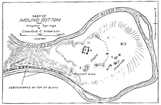 1923 map of Mound Bottom by Crawford C. Anderson