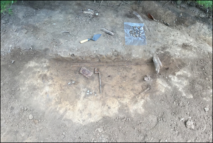 Ram rod, bayonet, cartridge case, and ammunition uncovered at the base of the Federal fortification line east of Columbia Avenue.